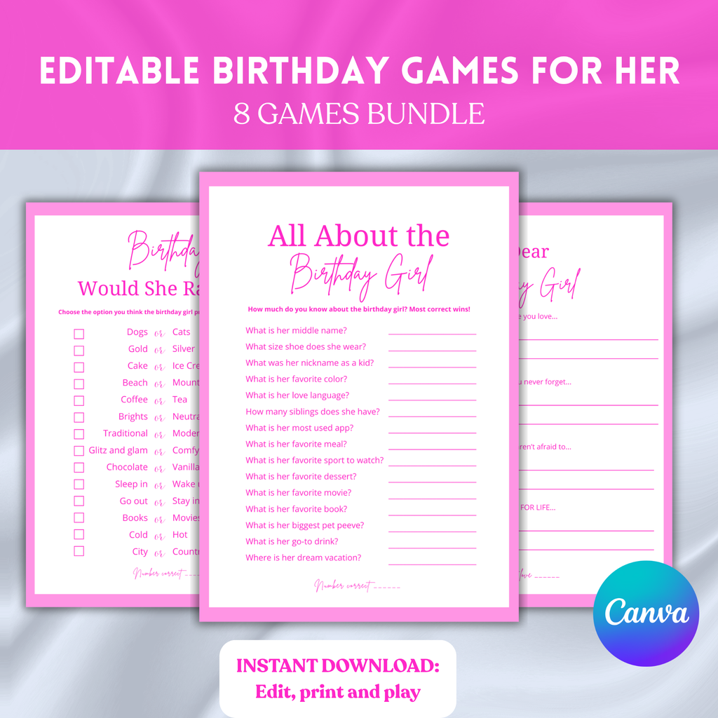Minimalistic Birthday Games for Her Bundle