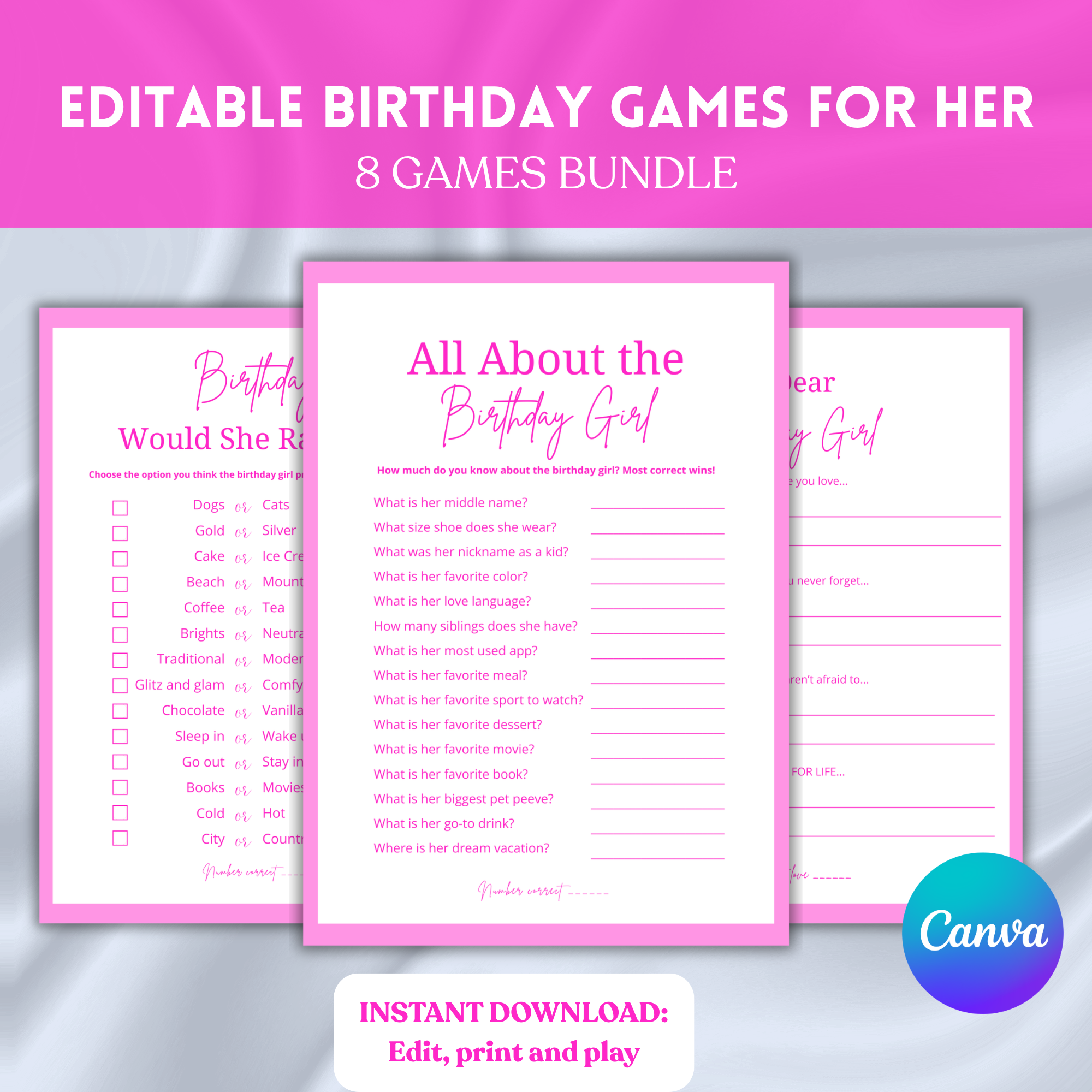 Minimalistic Birthday Games for Her Bundle