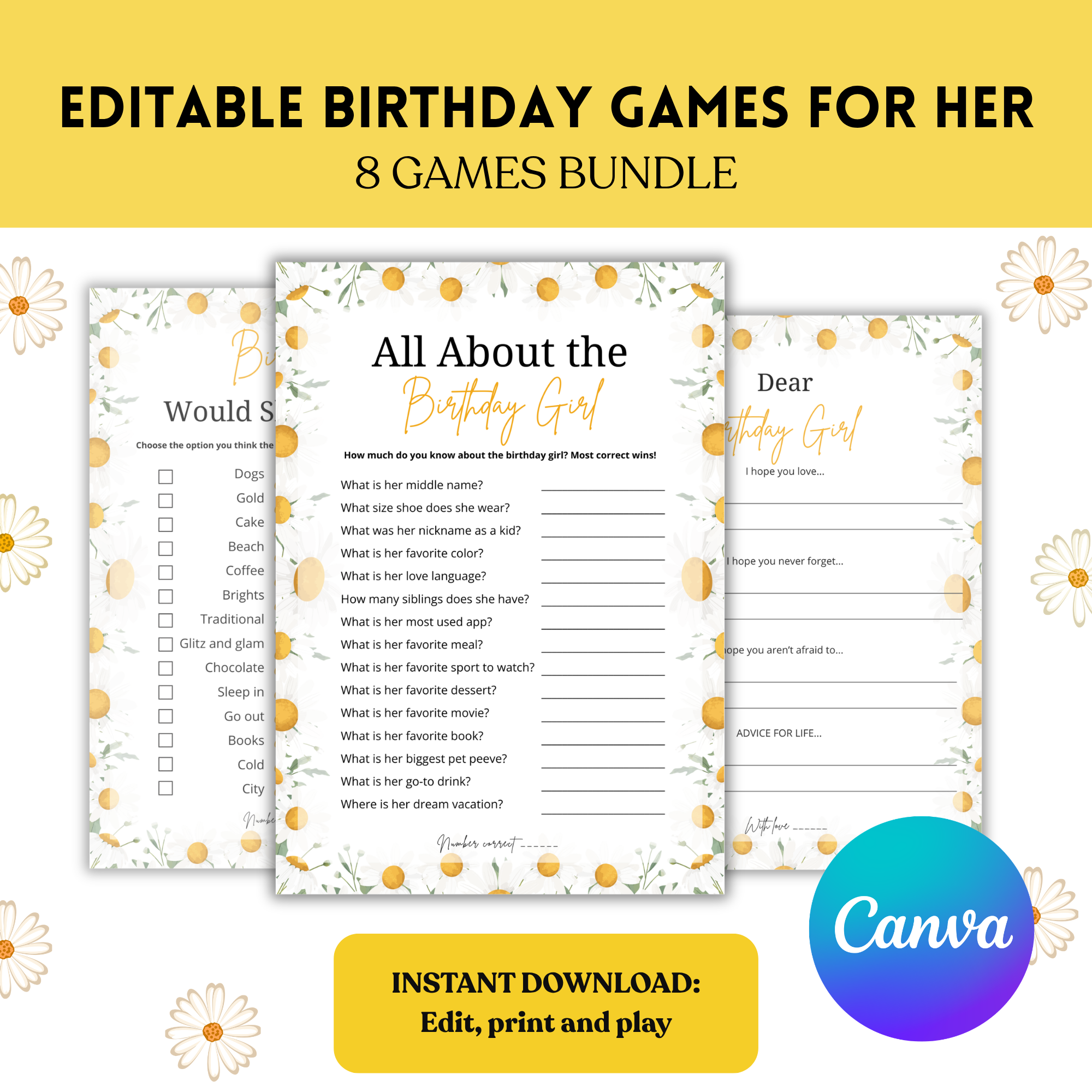 Floral Birthday Games for Her Bundle