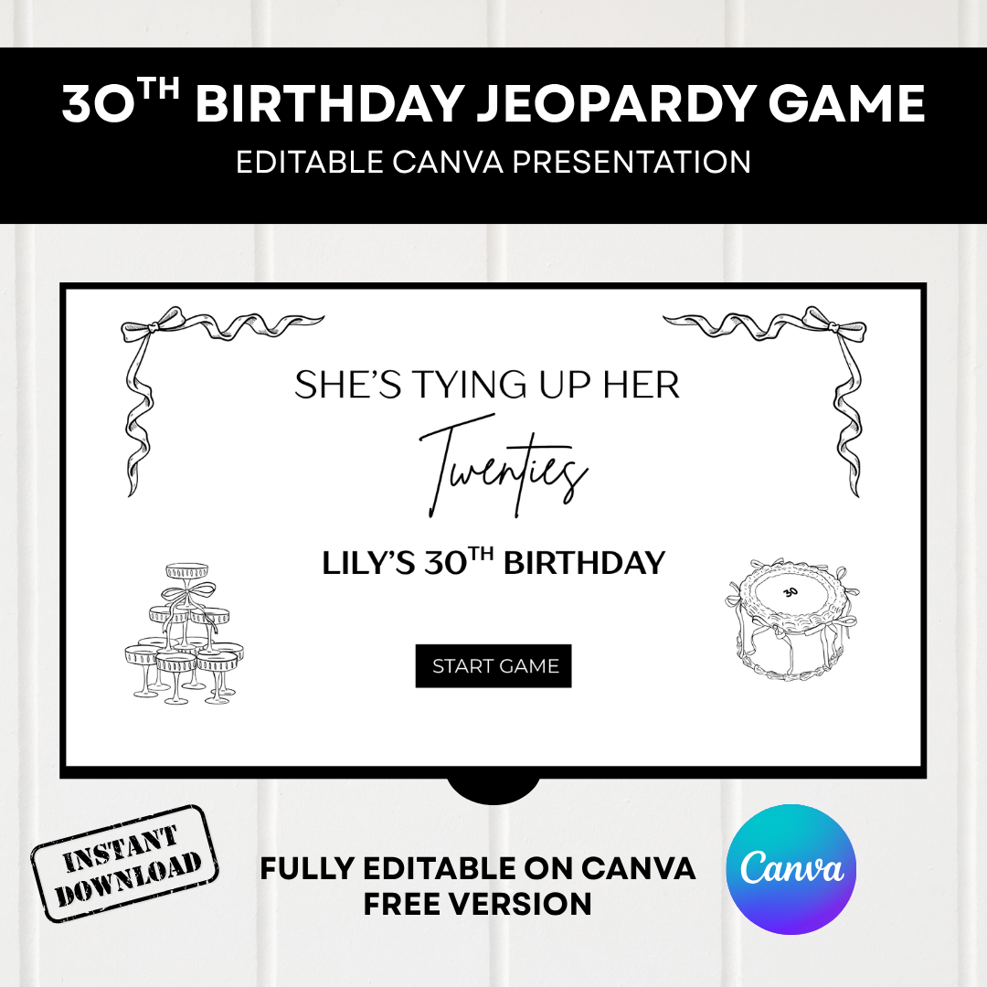 30th Birthday Jeopardy Game - Fully Editable Canva Template