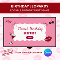 Blush & Bold Themed Fully Editable Canva Birthday Jeopardy Template