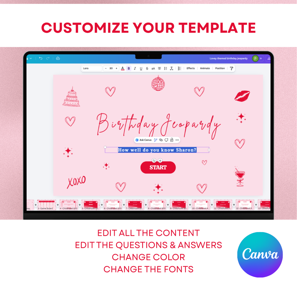 Lovey themed jeopardy game template