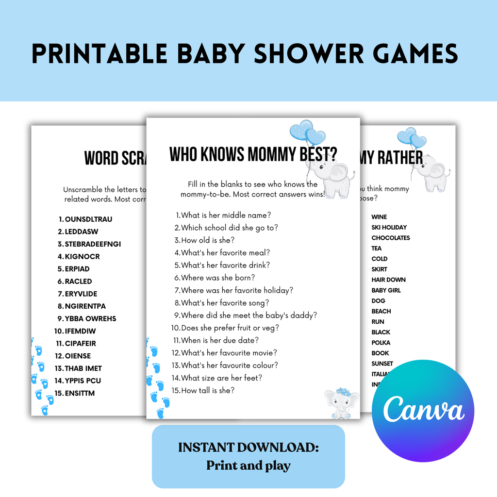 Blue Themed Baby Shower Games