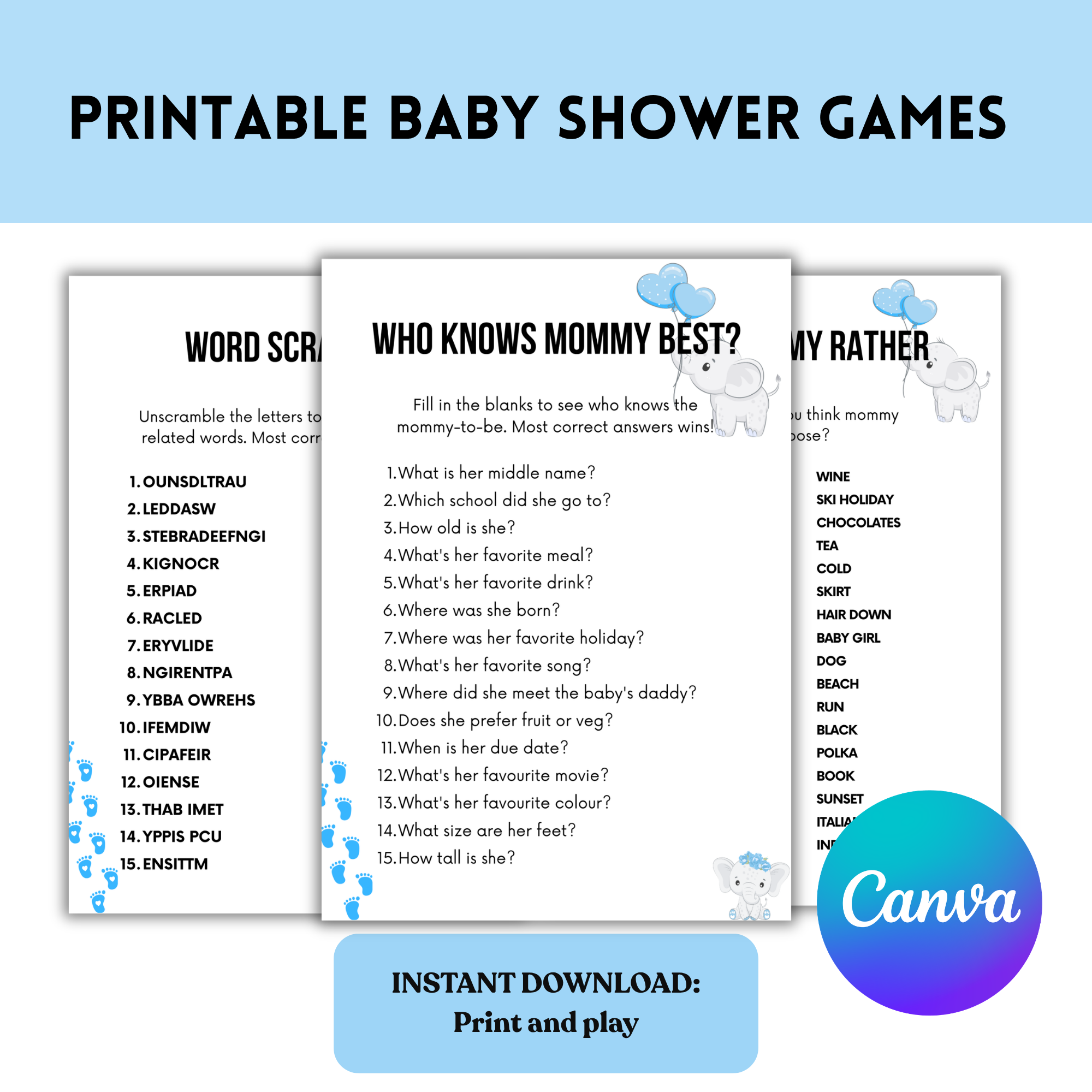 Blue Themed Baby Shower Games