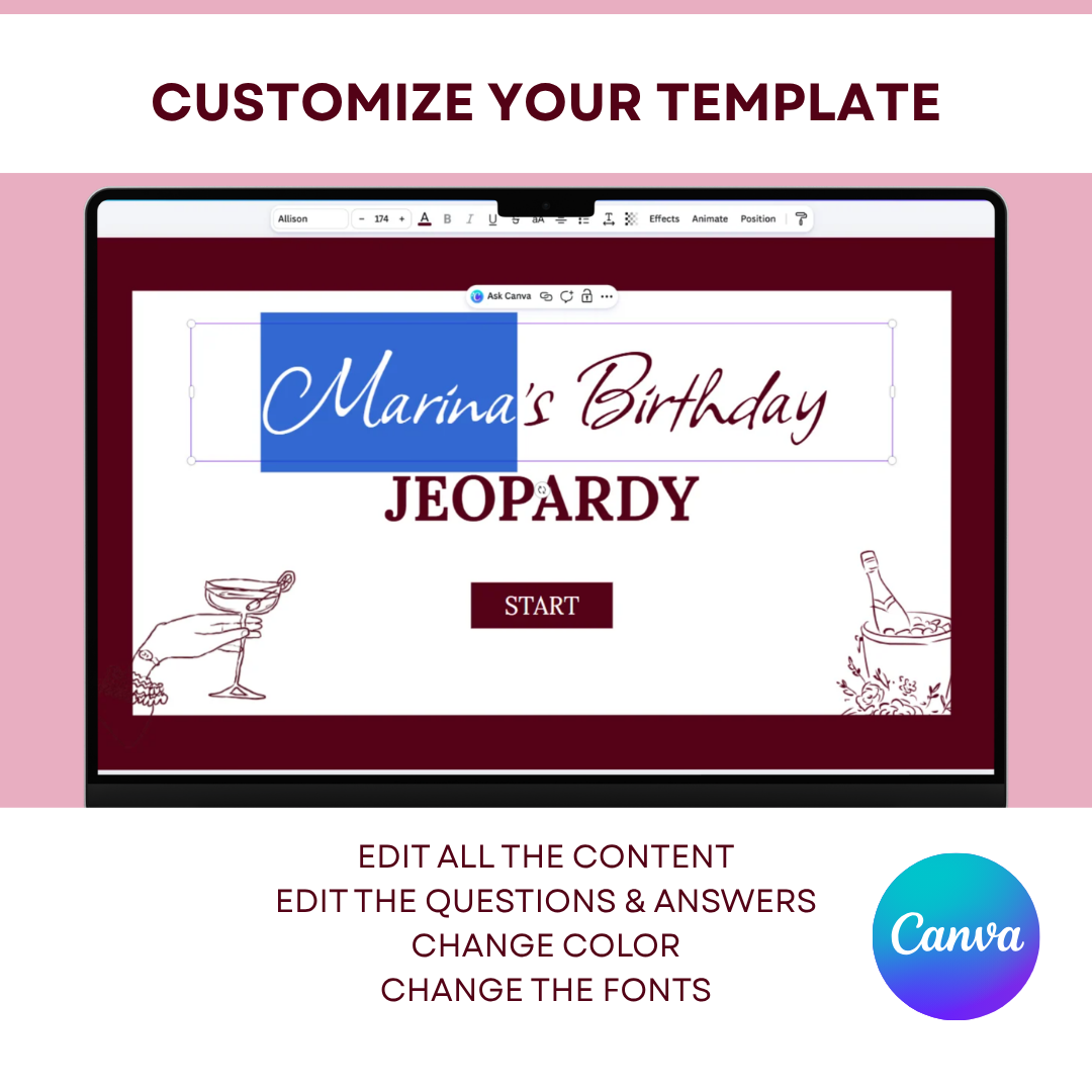 Crimson Noir Themed Editable Birthday Jeopardy Template