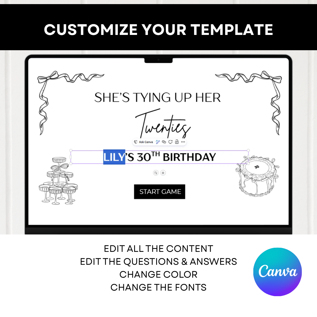 30th Birthday Jeopardy Game - Fully Editable Canva Template