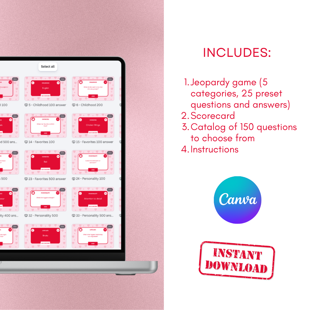 Lovey themed jeopardy game template