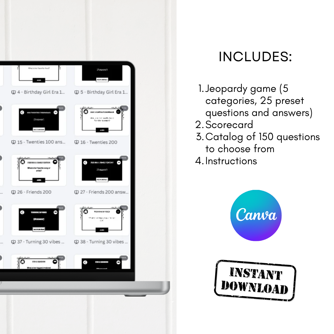 30th Birthday Jeopardy Game - Fully Editable Canva Template