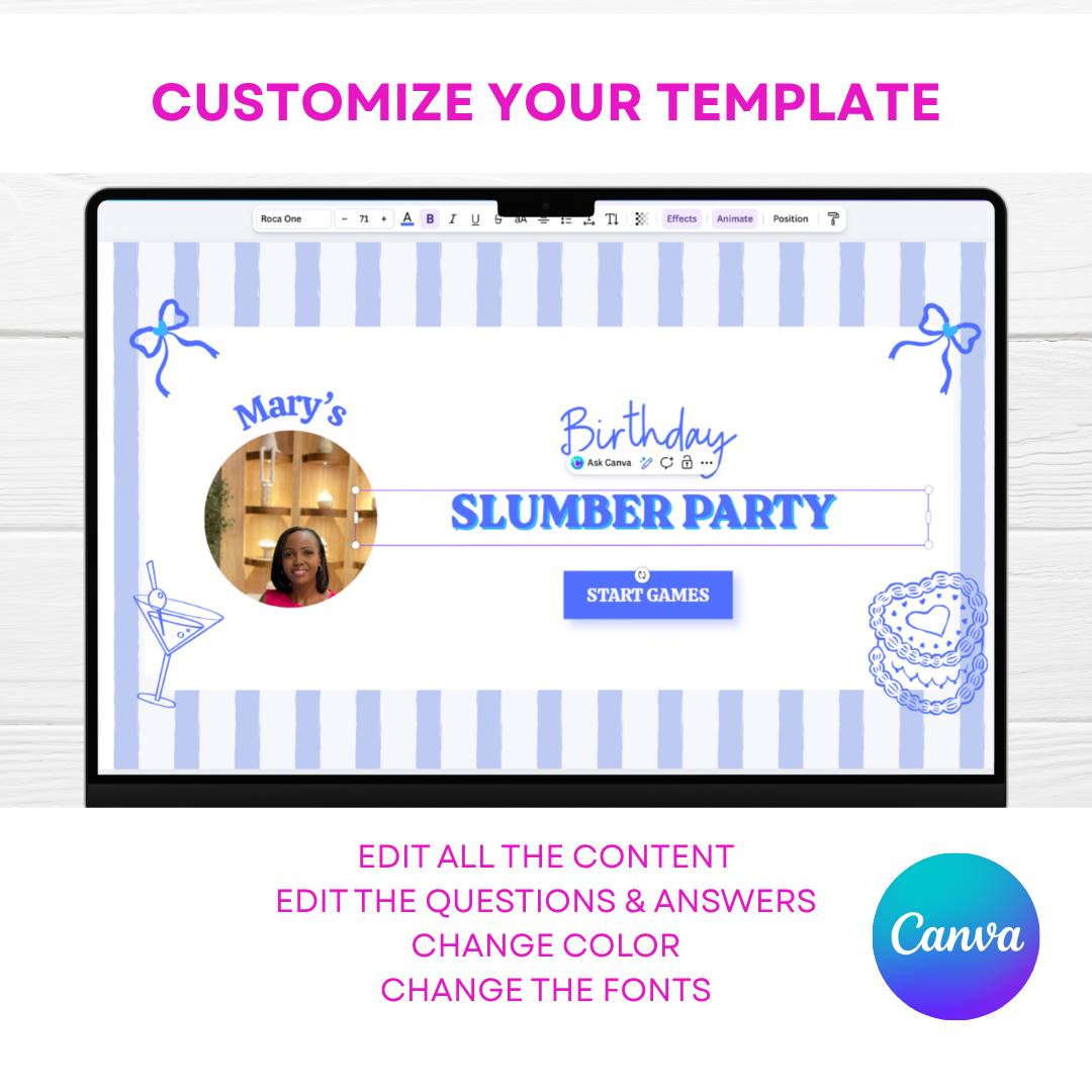 Pink Themed Birthday Party Games Template | Trivia, Most Likely To & Word Games