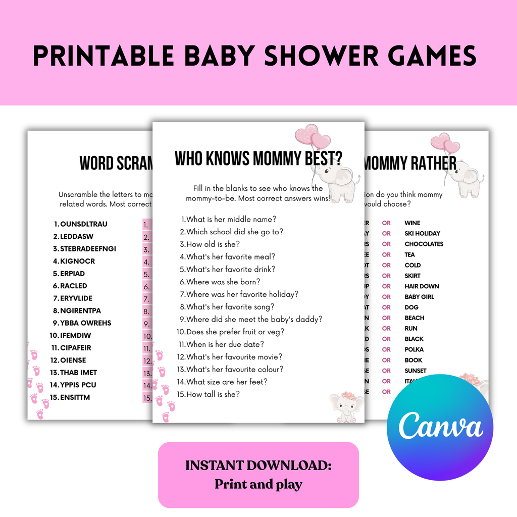 Pink Themed Baby Shower Games