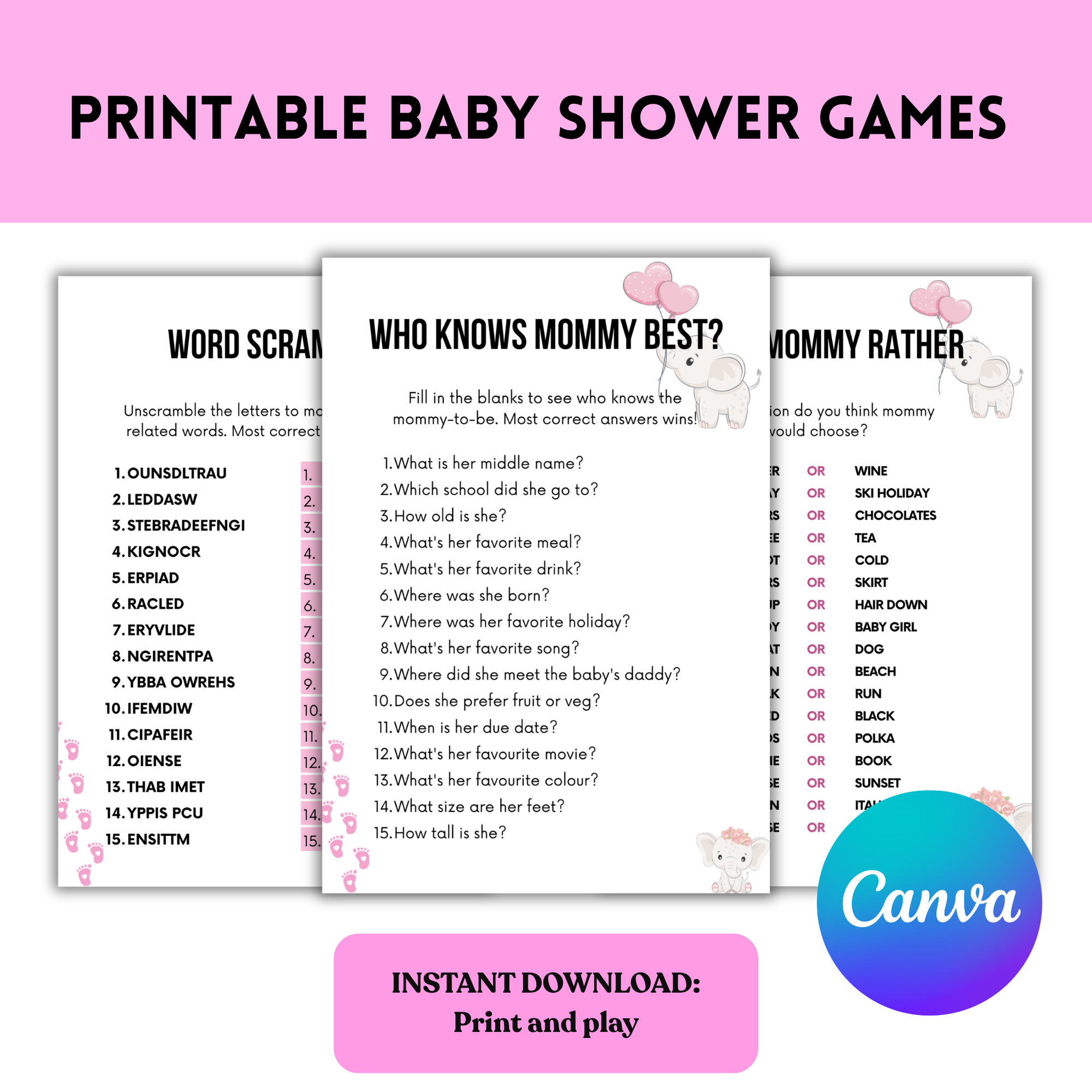 Pink Themed Baby Shower Games